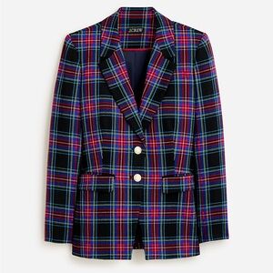 J. Crew Women's Black Plaid Blazer with Red & Blue Accents